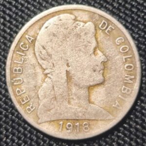1918 Colombia 5 Centavos – Liberty Head – Nickel Obverse