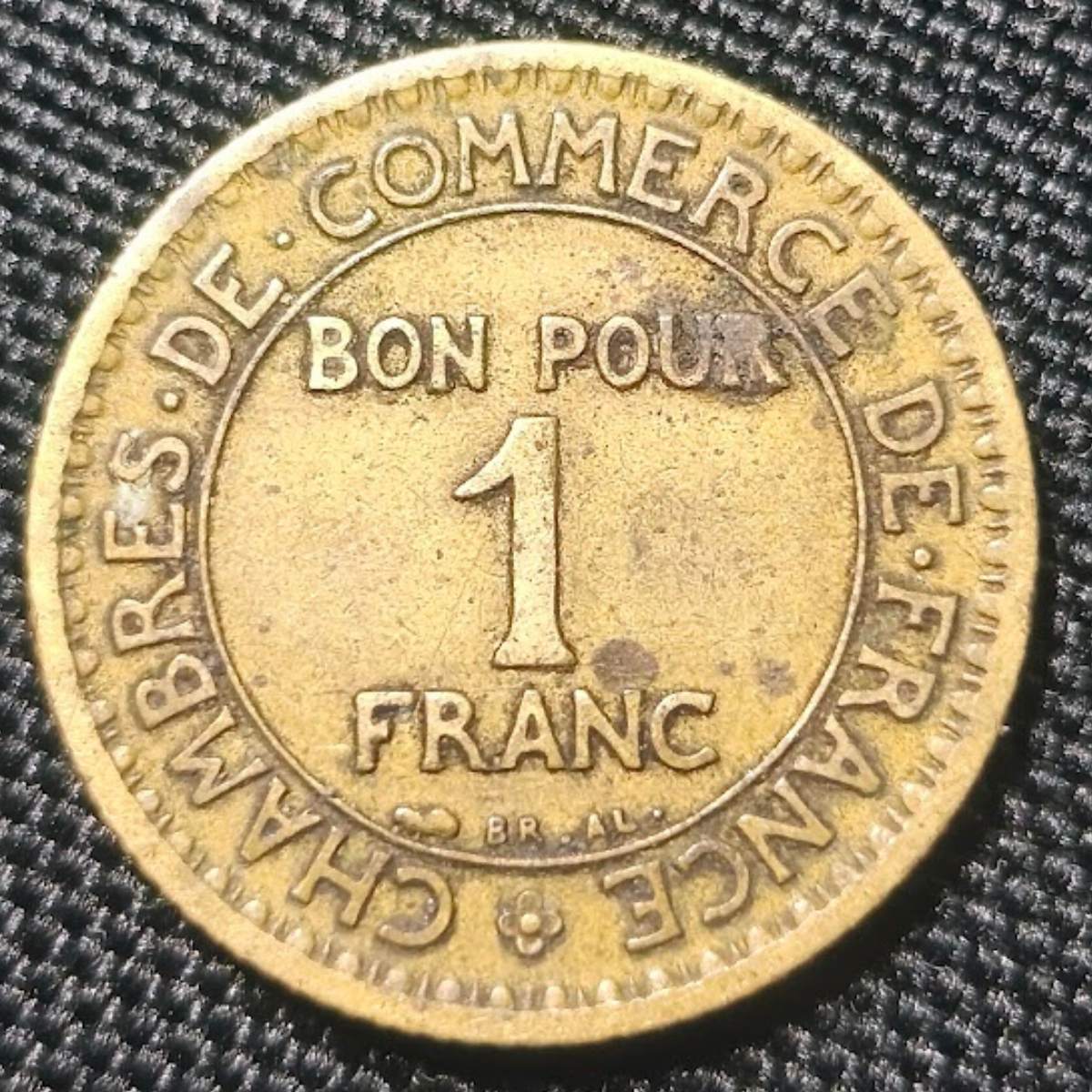 1922 France 1 Franc Trade Token – Chambres de Commerce Reverse