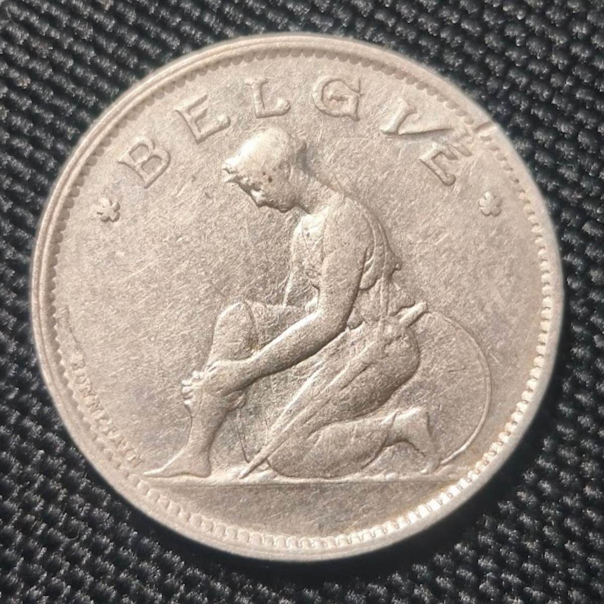 1929 Belgium “Goed Voor 1 F” Token Pharmacy Issue Caduceus Design Obverse
