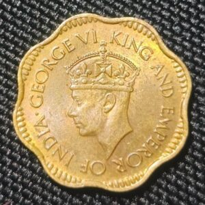 1944 Ceylon 2 Cents – George VI – Scalloped Bronze