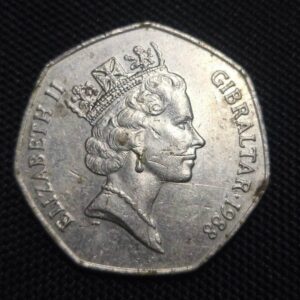 1988 Gibraltar 50 Pence Floral Wreath Design AB Die Front