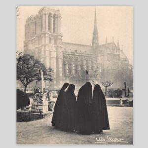 Albert Monier Notre-Dame & Nuns (1950s) Vintage French Photograph Paris Street Scene Front
