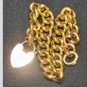 Antique 15ct Gold Curb Bracelet with Heart Padlock – Pre-1932 | Solid Gold | 19g