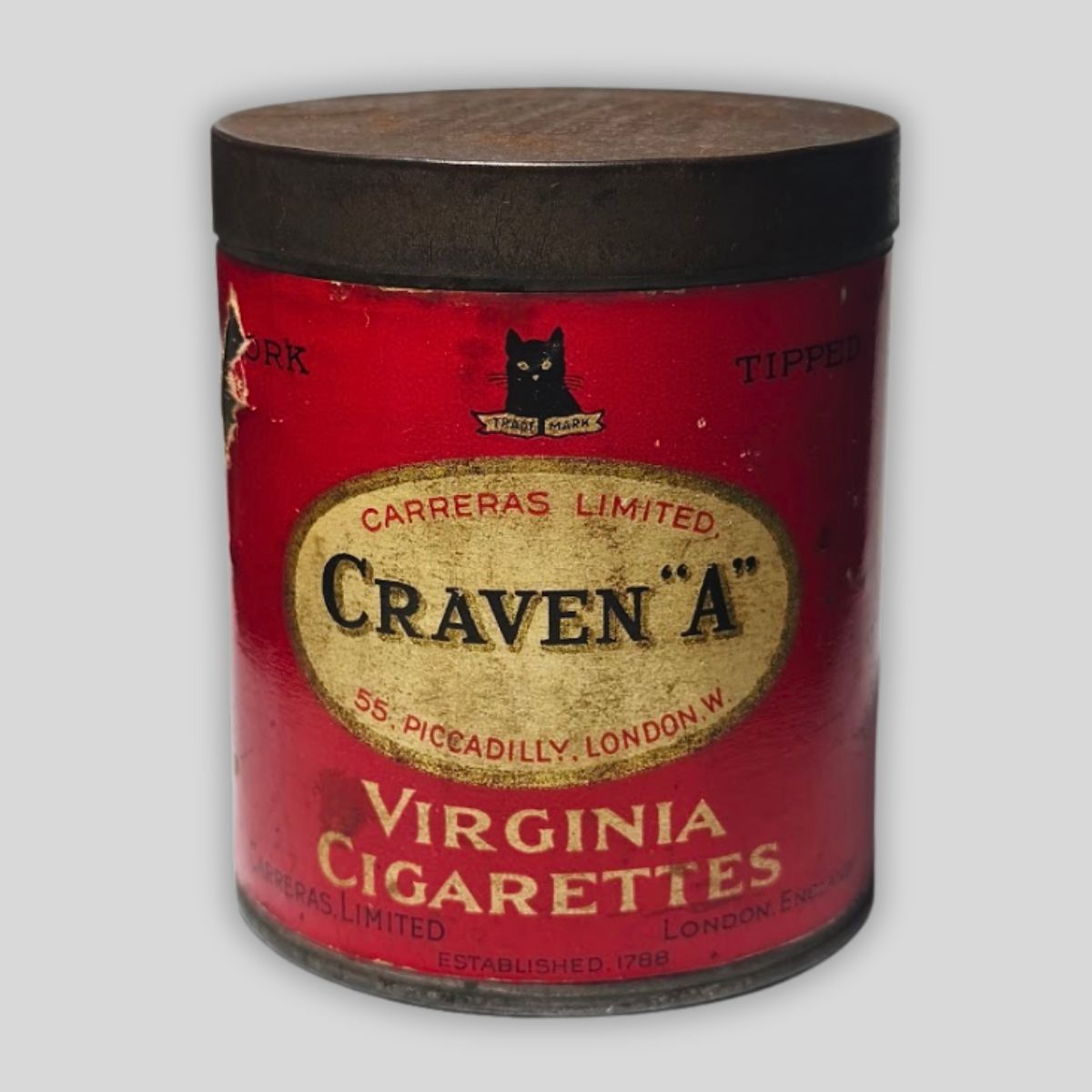 Craven “A” Virginia Cigarettes Tin “DUTY FREE H.M. SHIPS ONLY” 1950s Royal Navy Issue