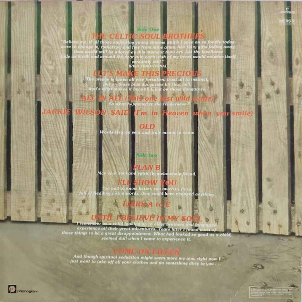 Dexys Midnight Runners Too Rye Ay 1982 Vinyl LP with Hype Sticker Back Cover