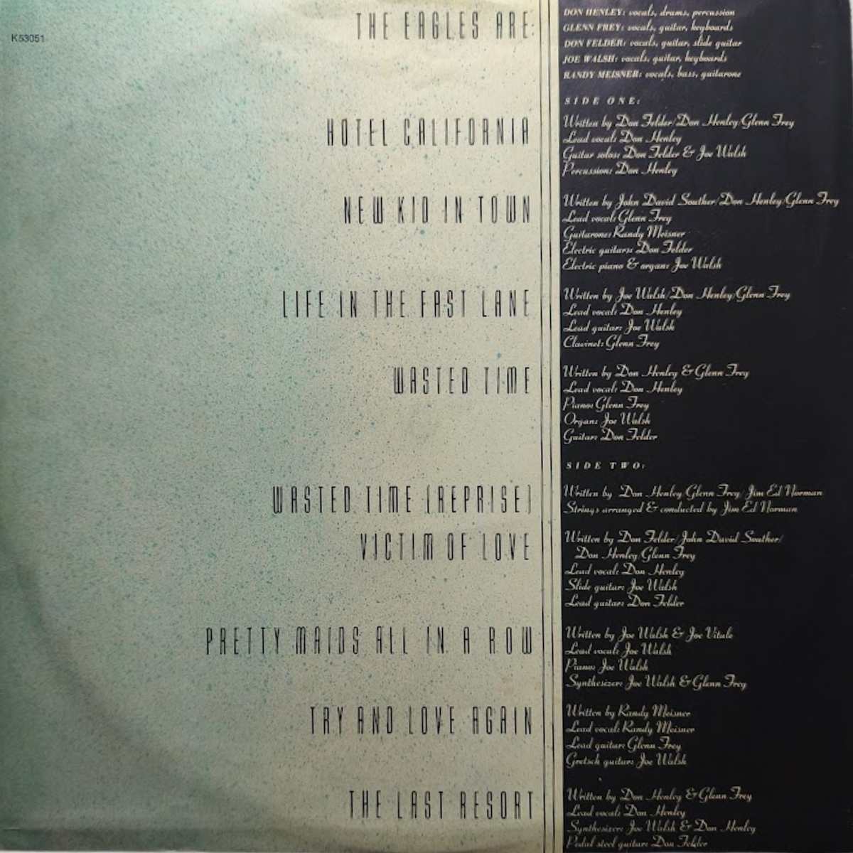 Eagles Hotel California UK Vinyl LP Inner Sleeve Lyrics and Track Listing