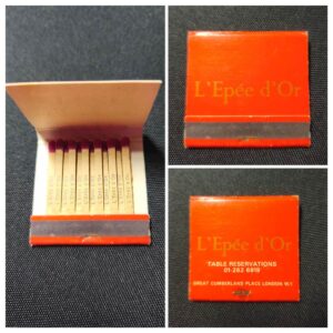 L’Épée d’Or Matchbook – Vintage London Restaurant Collectable (1960s–70s)