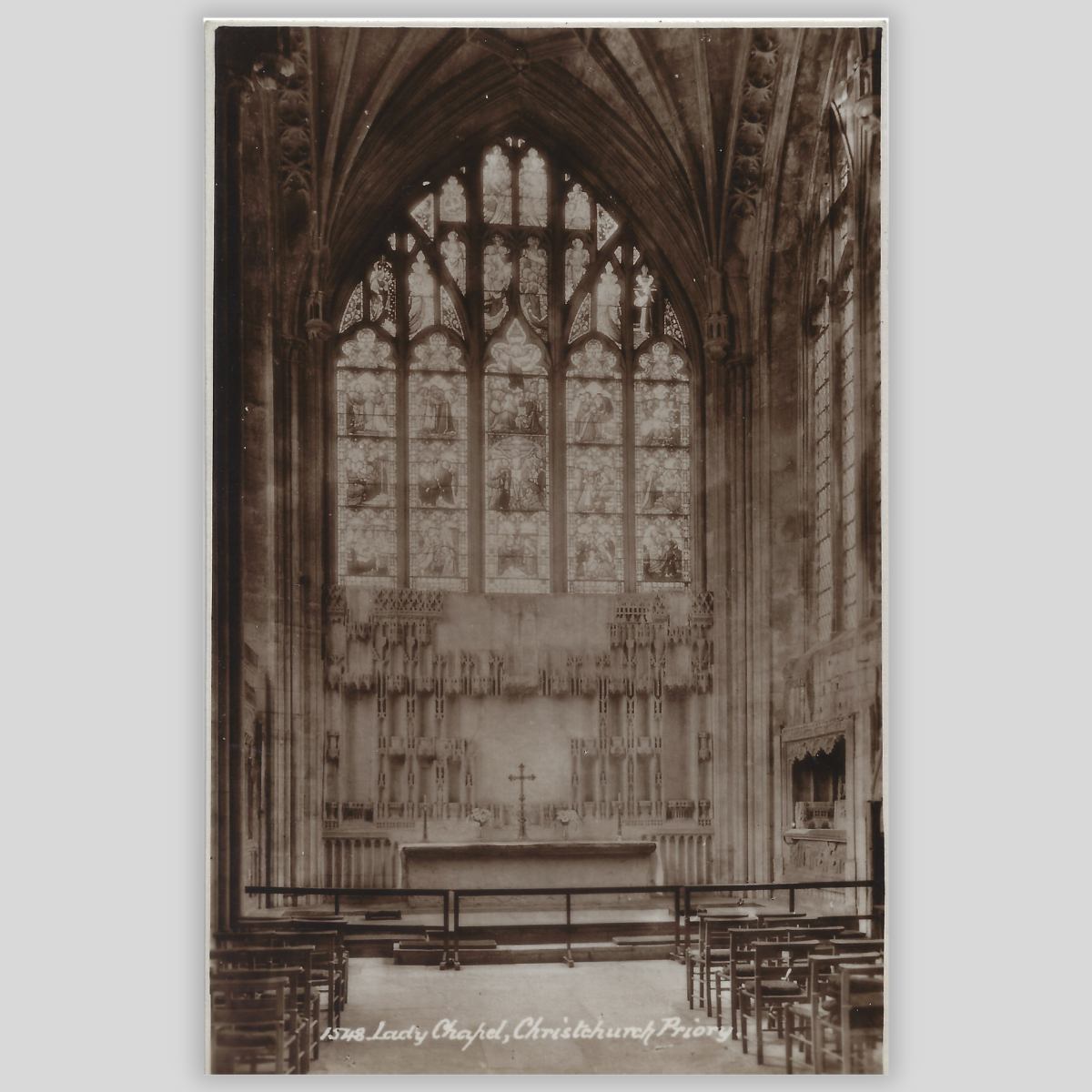 Lady Chapel Christchurch Priory – Real Photo Postcard Front