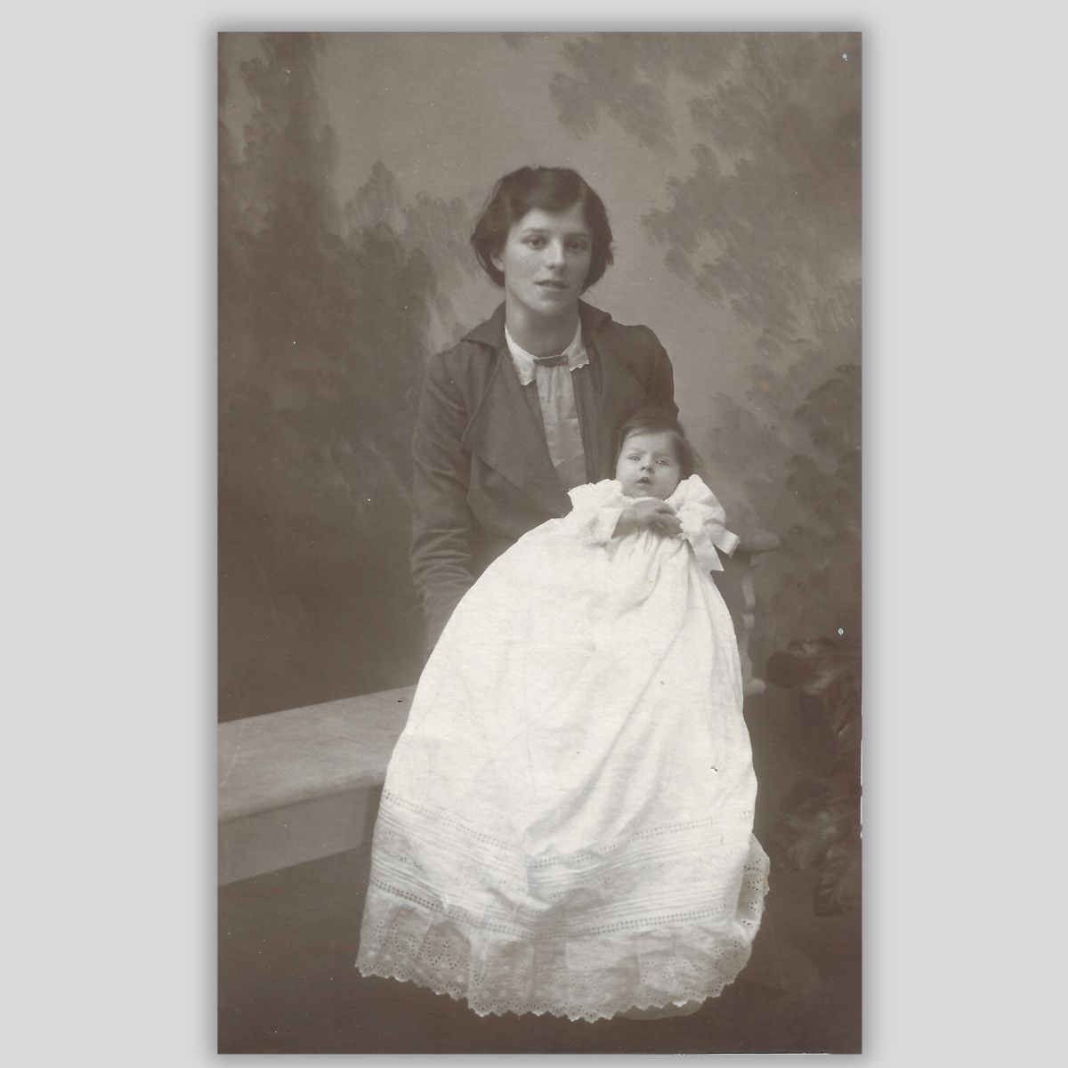 Mother & Baby Christening Portrait Real Photo Postcard (RPPC) Front