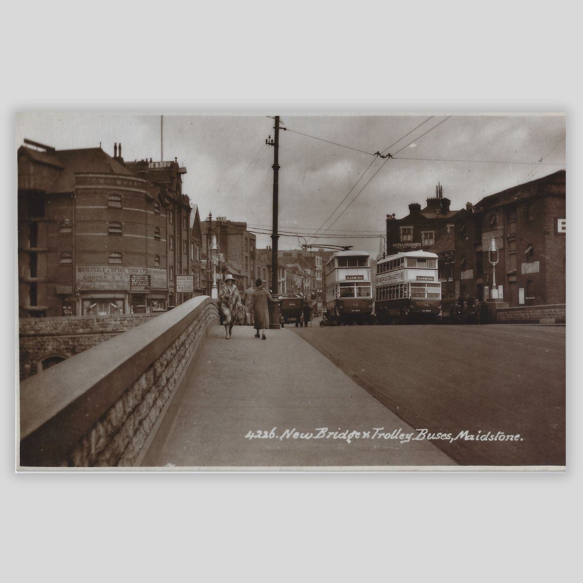 New Bridge & Trolley Buses, Maidstone – Real Photo Postcard (c.1930s | Sunshine Series | Sweetman & Son) Front