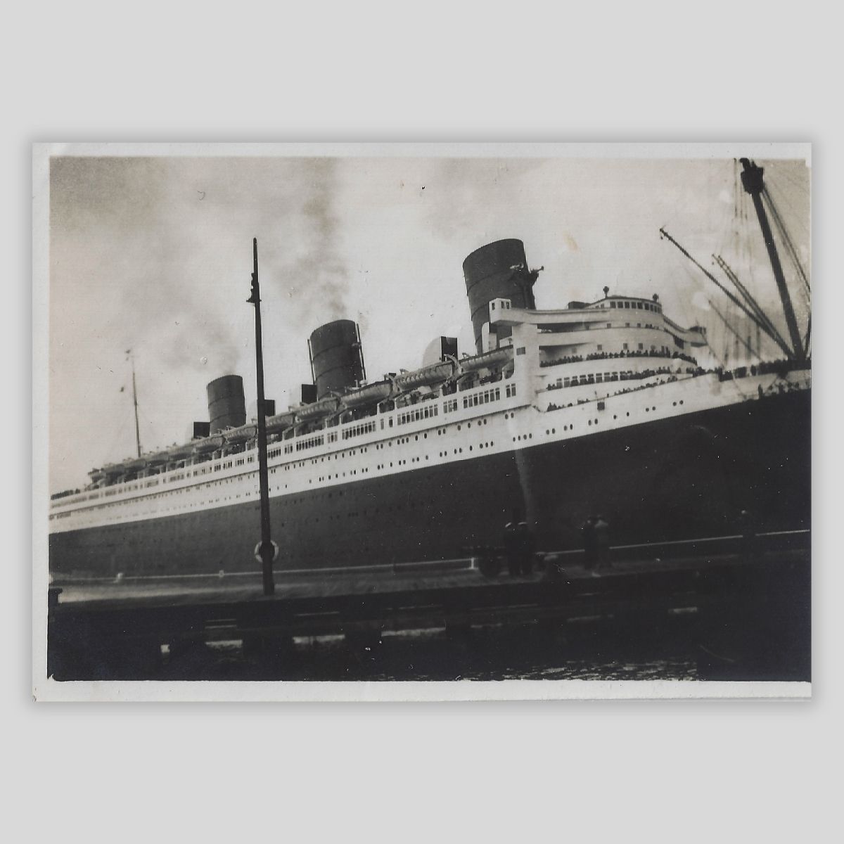 Original 1930s Darkroom Photograph – RMS Queen Mary Departing Southampton