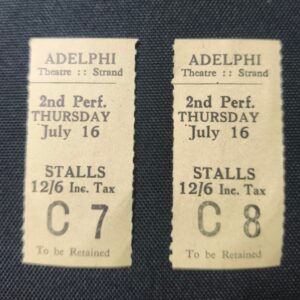 Pair of WWII 1942 Adelphi Theatre Tickets – Consecutive Seats C7 & C8 – The Dancing Years – Rare Wartime London Ephemera Front