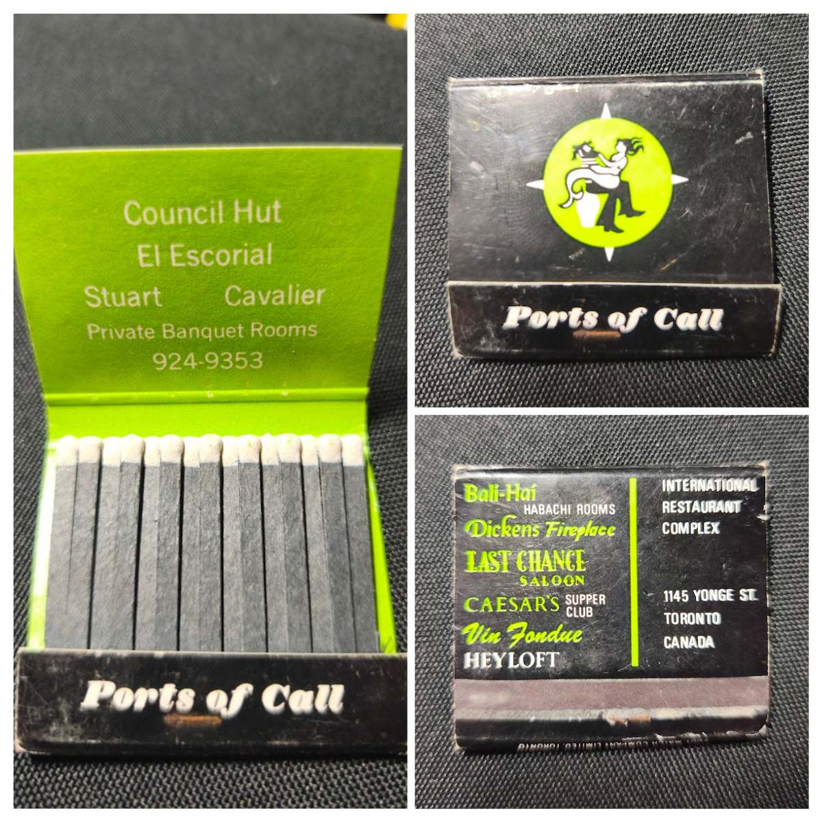 Ports of Call Matchbook Council Hut and El Escorial Banquet Rooms Green