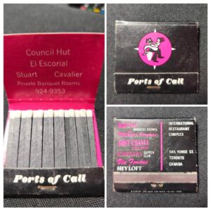 Ports of Call Matchbook Council Hut and El Escorial Banquet Rooms - Pink