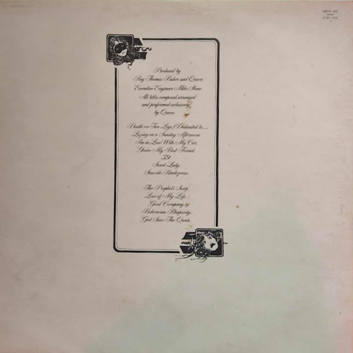 Queen A Night at the Opera 1975 Vinyl YAX 5063-2 YAX 5064-3 Back Cover