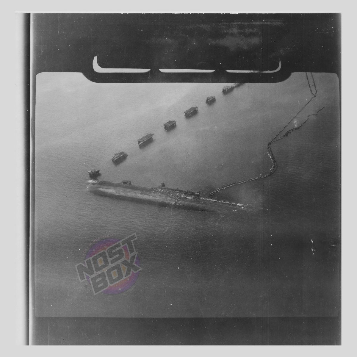 RAF Recon Photo – D-Day Mulberry/Breakwater Elements at Sea (Original Air Ministry Print, 1944)