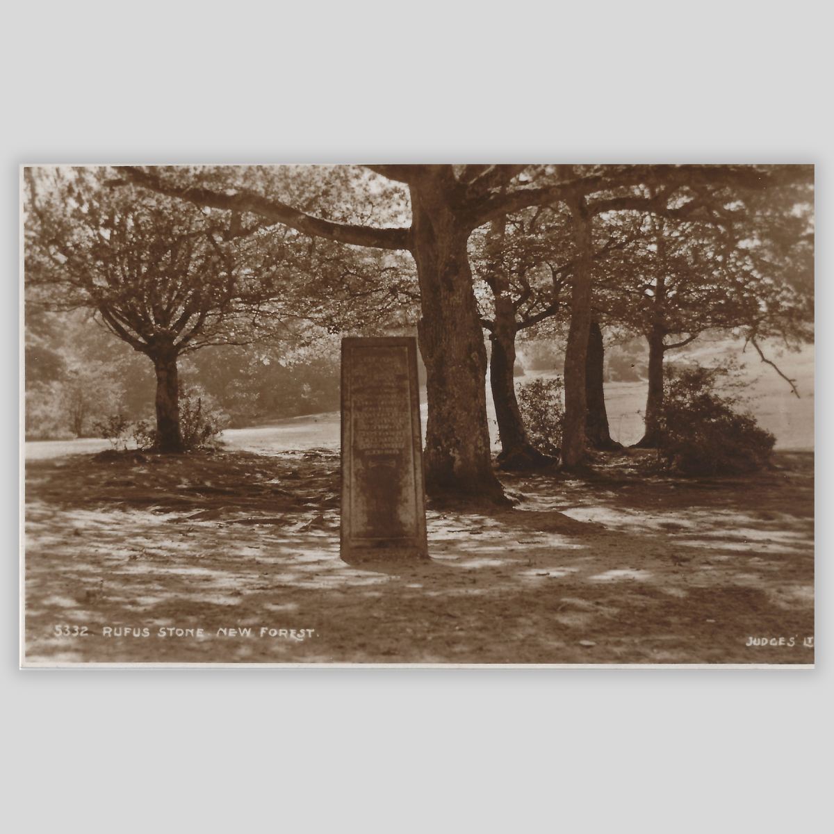 Rufus Stone, New Forest – Real Photo Postcard Judges Ltd, Hastings RP c.1930s–40s Front