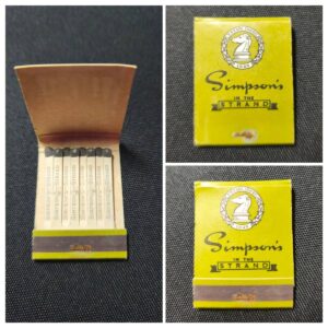 Simpson’s in the Strand Matchbook – London Restaurant Collectable (1960s–70s)