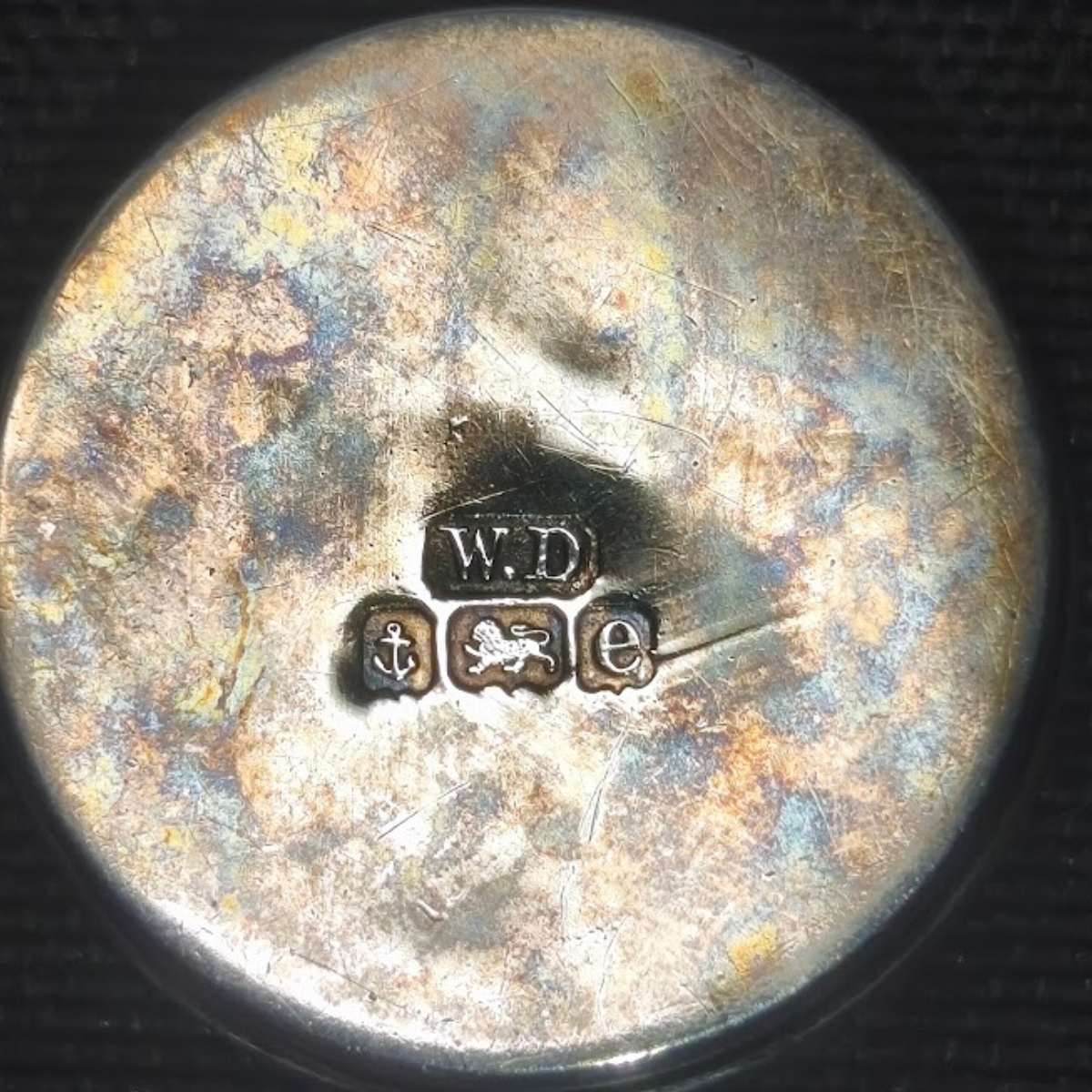 Sterling Silver Repousse Pill Box 1904 Birmingham William Devenport Gilded Interior Back and Hallmark