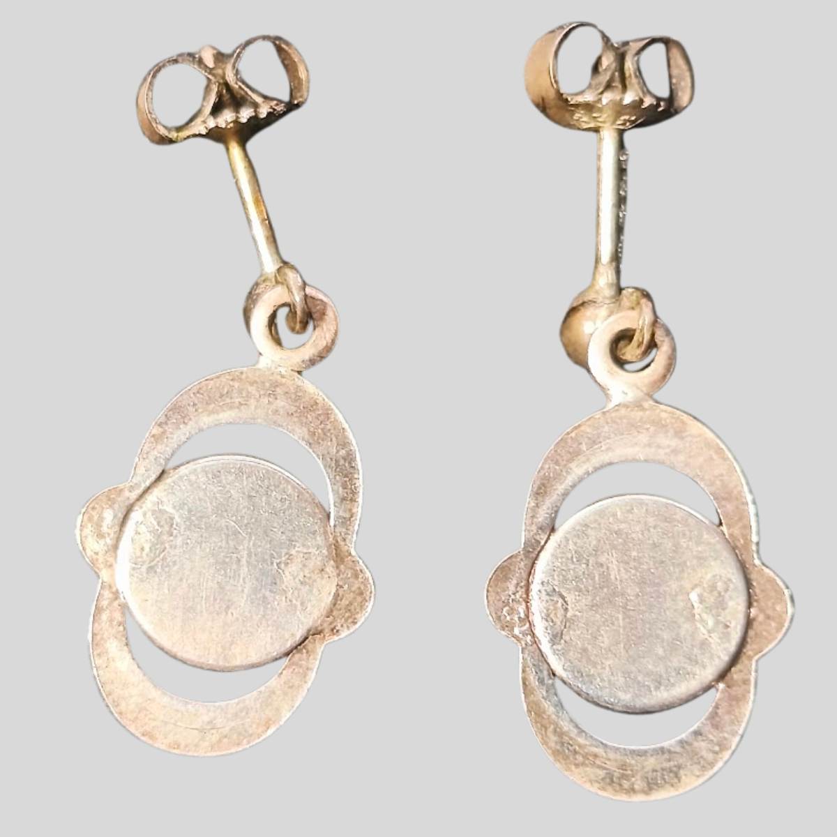 Vintage 835 Silver Delft Earrings – Hand-Painted Windmill Cabochons Mid-Century Dutch Back