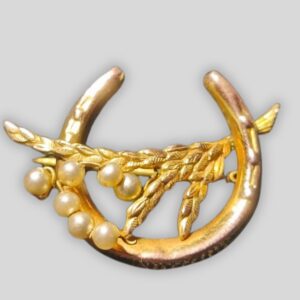 Vintage 9ct Gold Horseshoe & Wheat Sheaf Brooch – W.B.S – 1.75g – Good Luck Charm