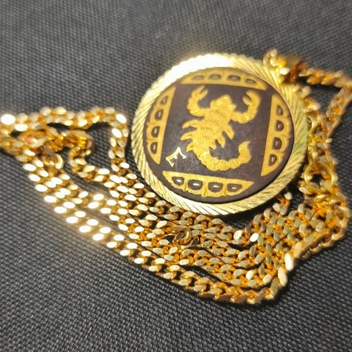 Vintage Scorpio Zodiac Pendant & Chain – Gold-Tone (c.1970s–80s) Necklace View