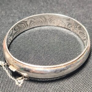 Vintage Solid Sterling Silver Hinged Bangle Bracelet | Safety Chain | Hallmarked | 14.98g