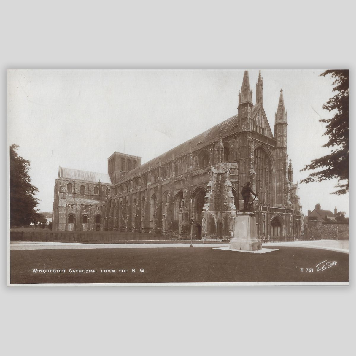 Winchester Cathedral from the N.W. – Real Photo Postcard (RPPC) | Walter Scott, Bradford | T 721 Front