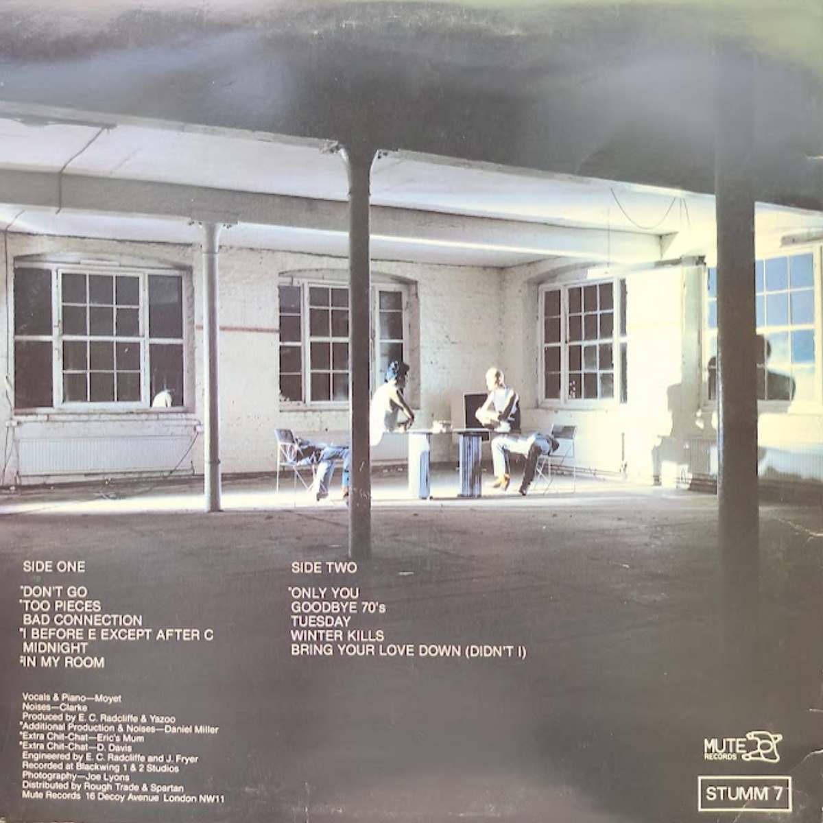 Yazoo Upstairs at Eric’s 1982 UK Vinyl LP Back Cover