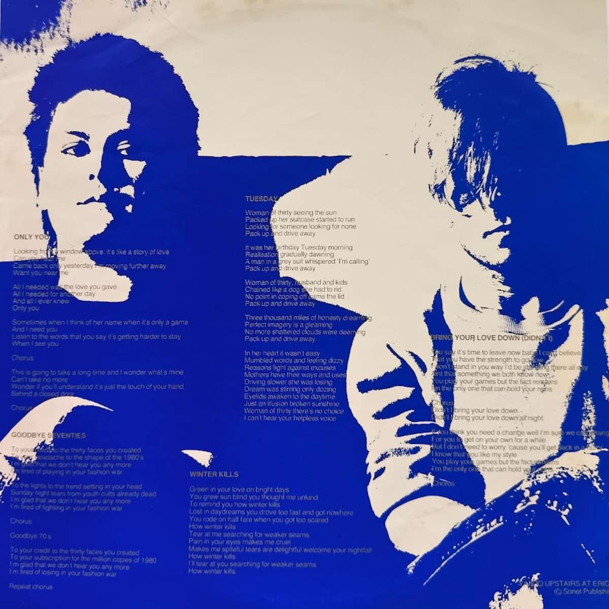Yazoo Upstairs at Eric’s 1982 UK Vinyl LP Inside Sleeve