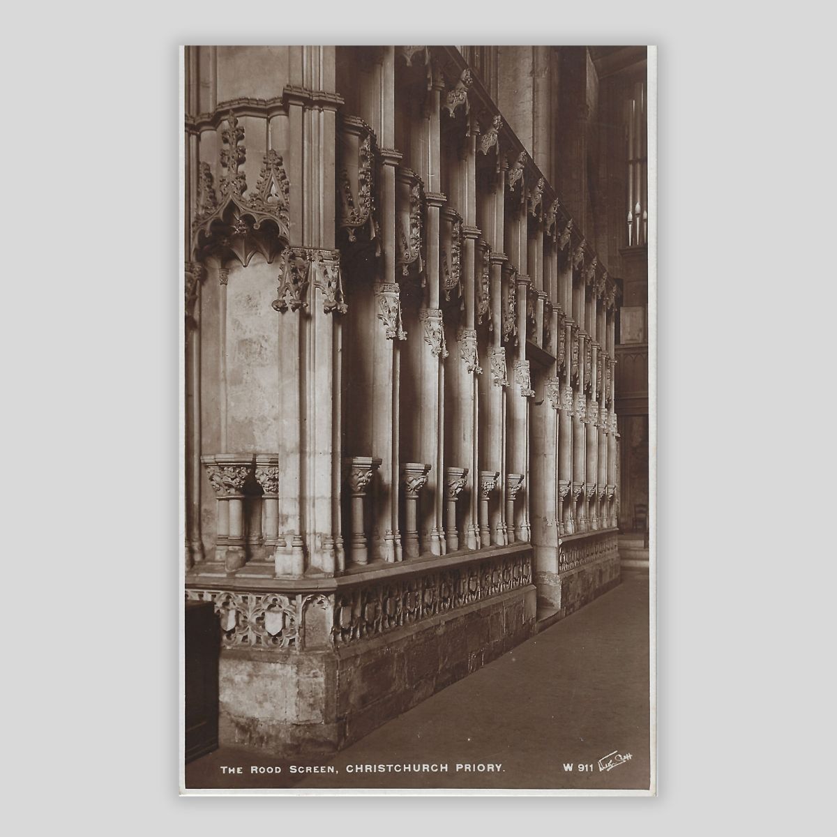 Christchurch Priory – The Rood Screen (c.1920s Real Photo Postcard | Walter Scott, Bradford | W 911)