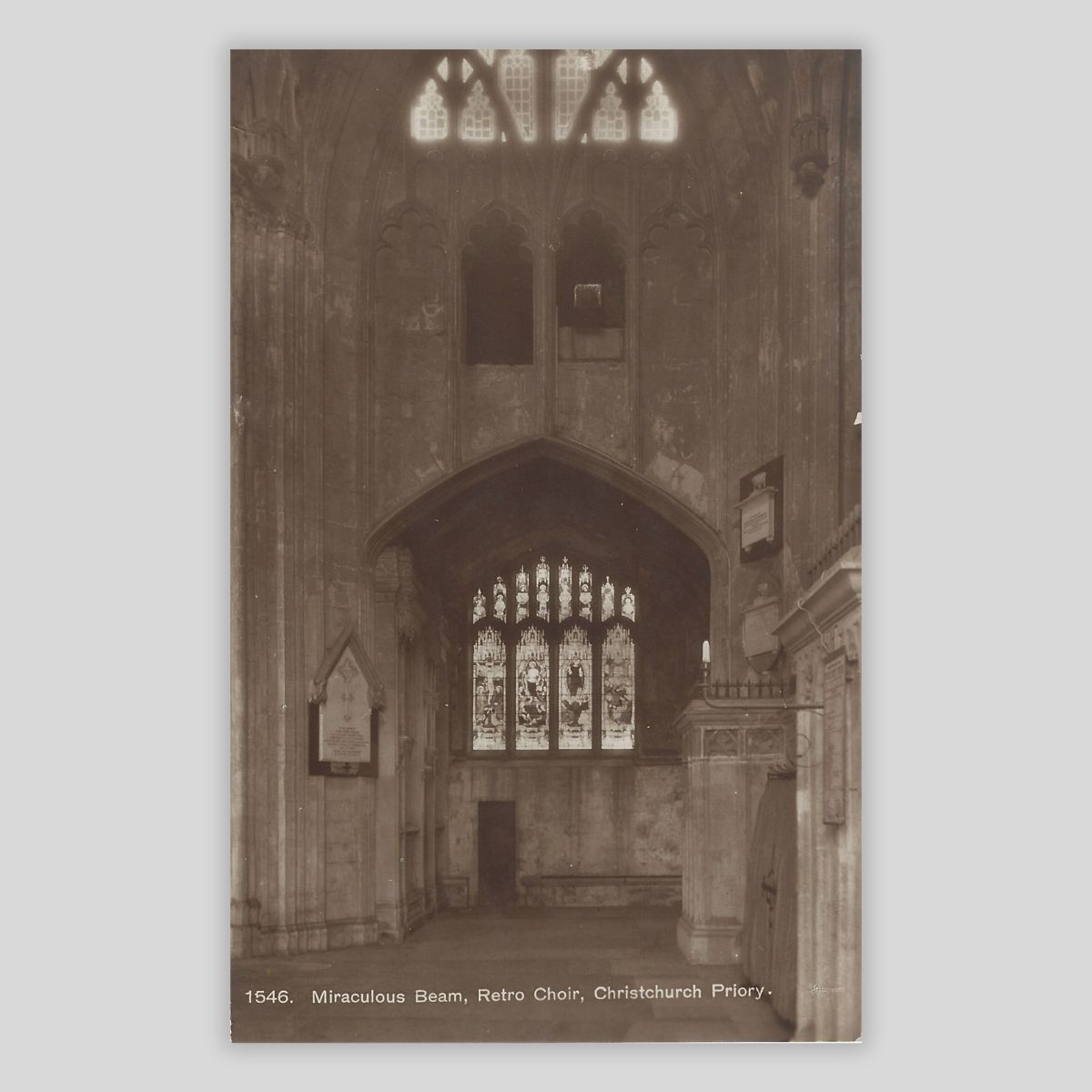 Miraculous Beam, Retro Choir – Christchurch Priory (c.1920s RPPC)