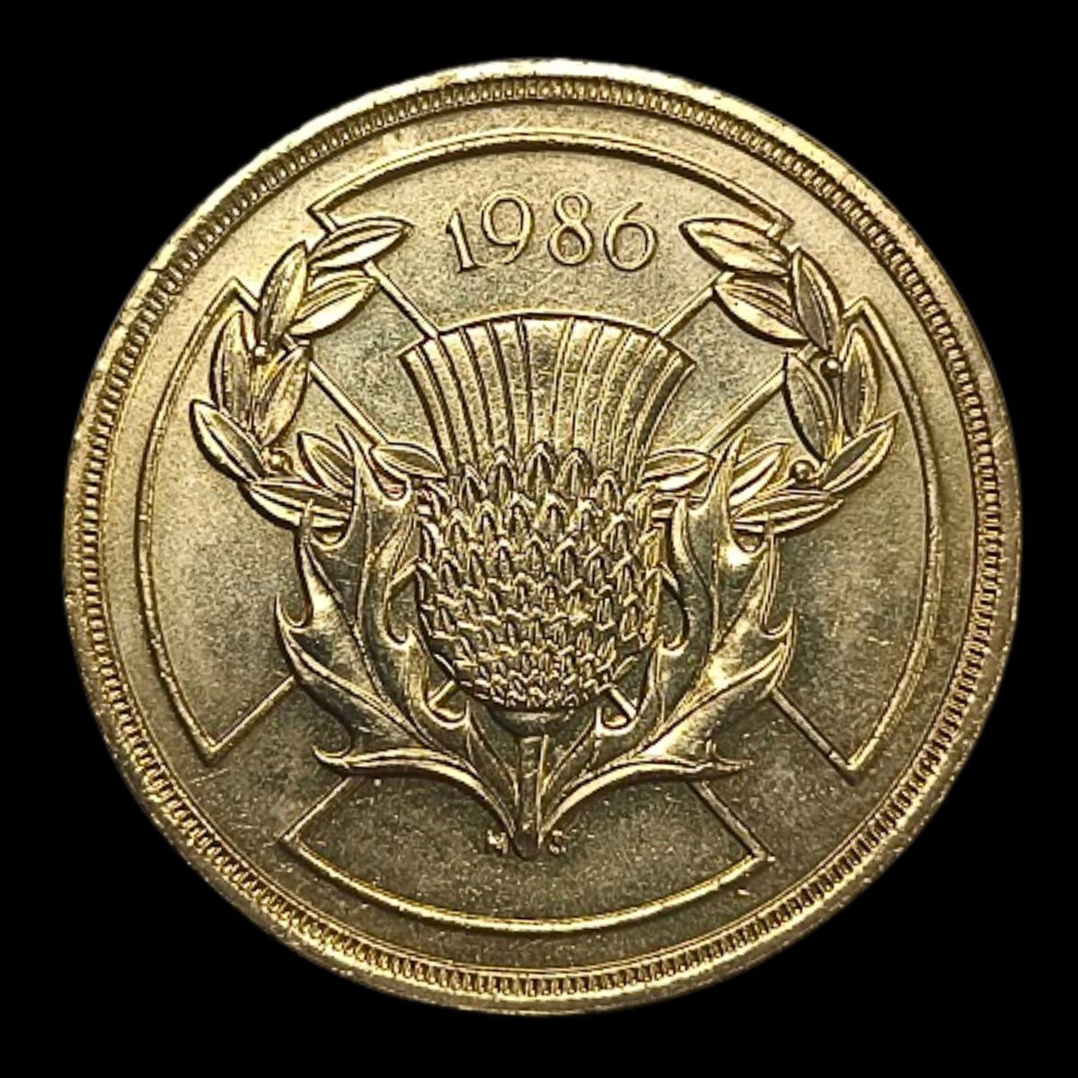 1986 Scottish Commonwealth Games £2 Coin – Thistle Design – Queen Elizabeth II Reverse