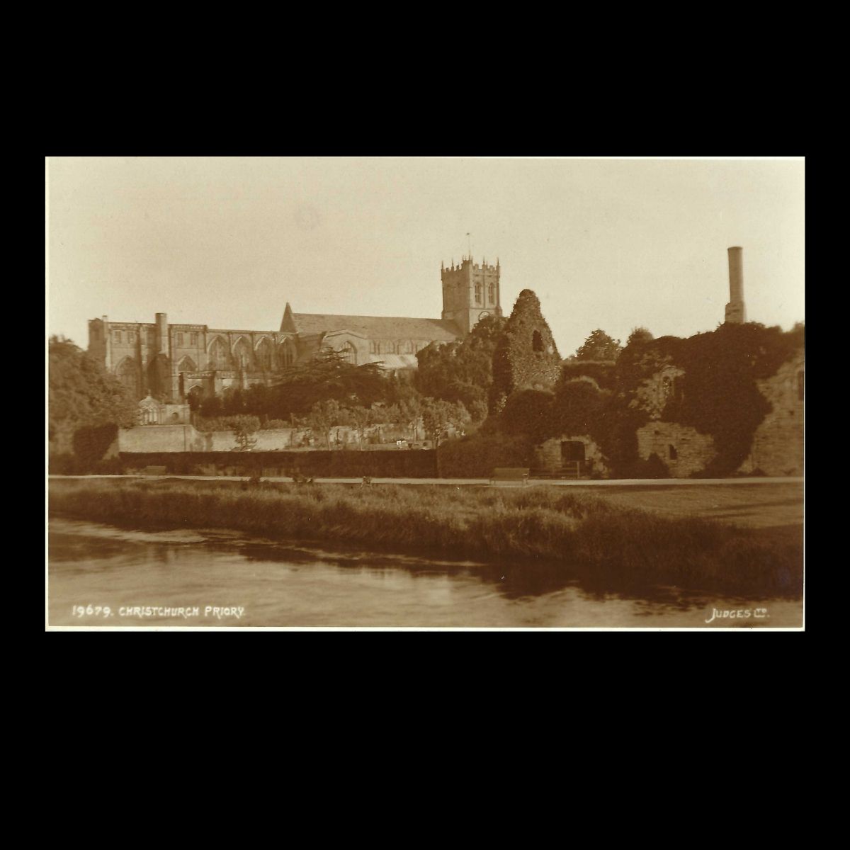 Christchurch Priory from Bridge Street, Dorset (c.1920s–30s) | Judges Real Photo Postcard