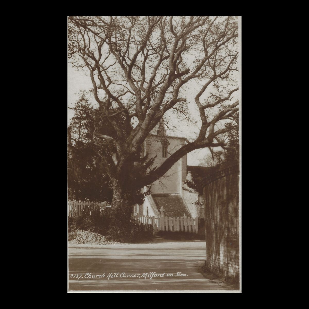 Church Hill Corner, Milford-on-Sea (c.1920s–1930s) | Real Photo Postcard