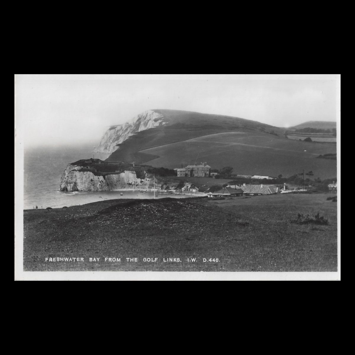 Freshwater Bay from the Golf Links, Isle of Wight Real Photo Postcard