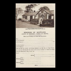 Gretna Green Blacksmith’s Shop Mock Marriage Certificate Souvenir Postcard