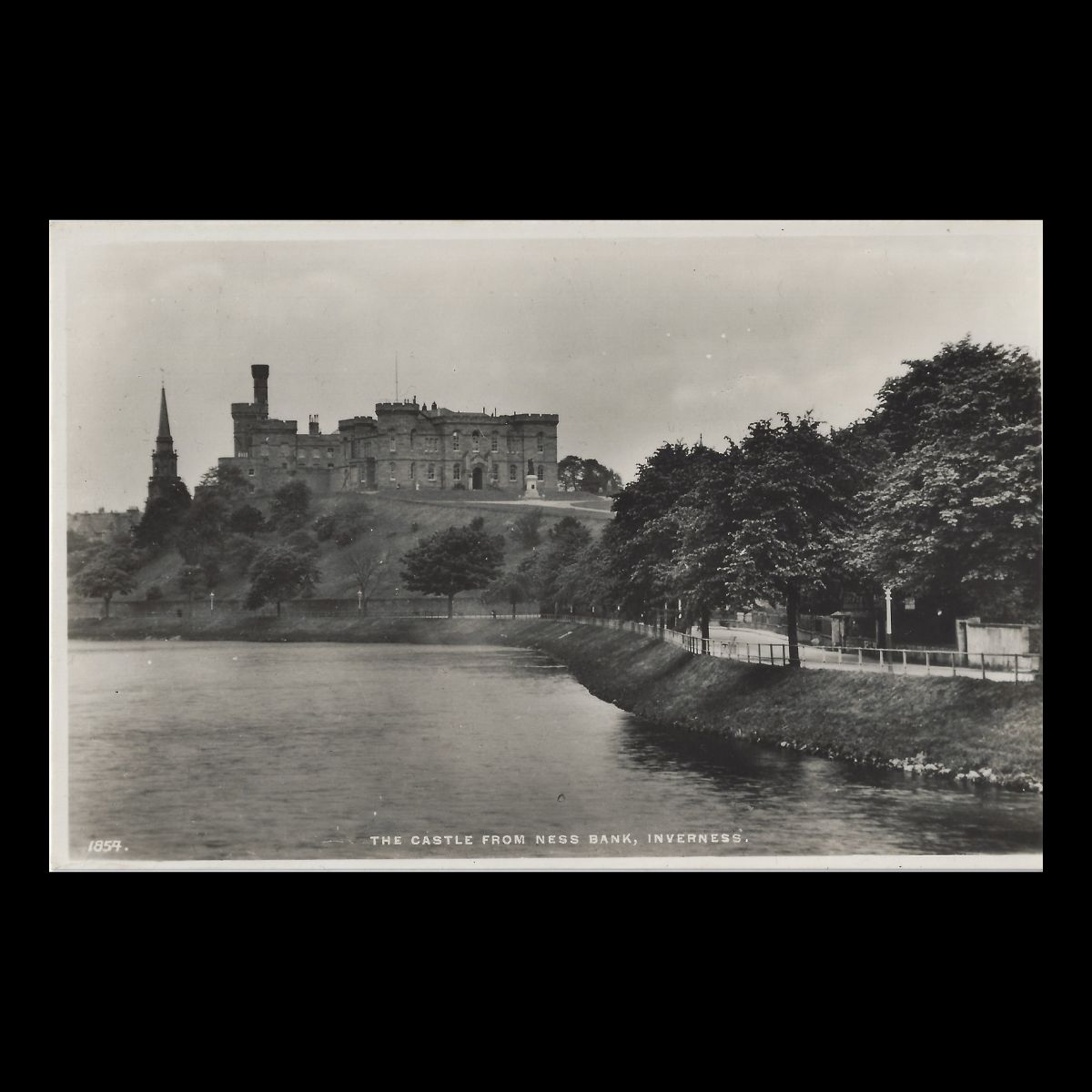 Inverness Castle from Ness Bank, Inverness (c.1920s) | Real Photo Postcard