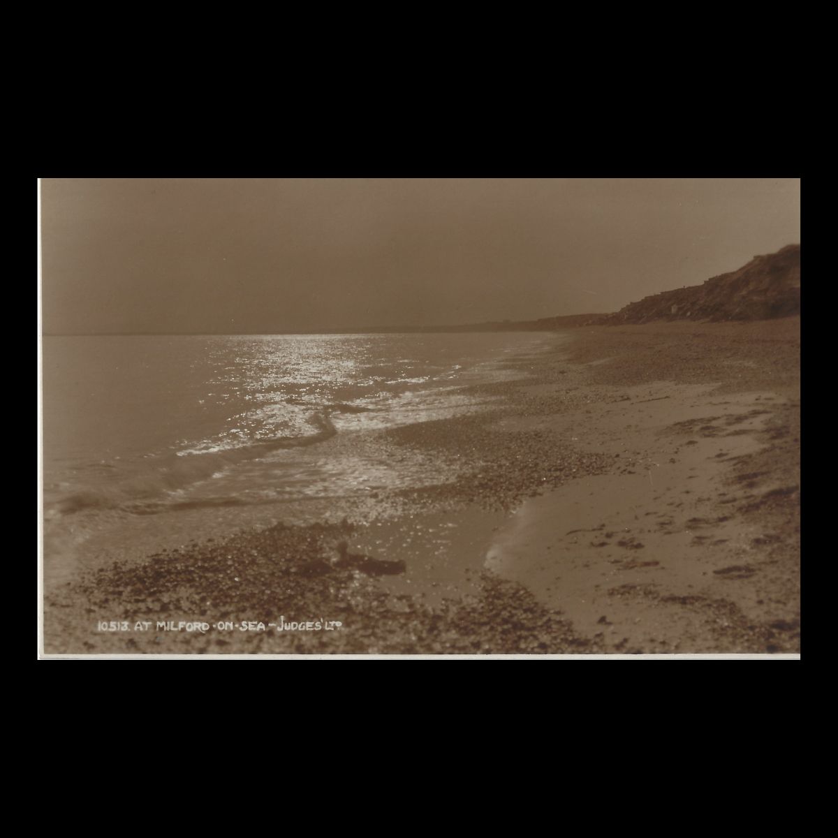 Milford-on-Sea, Hampshire – Coastal Shingle & Cliffs (c.1920s) | Judges Sepia Postcard