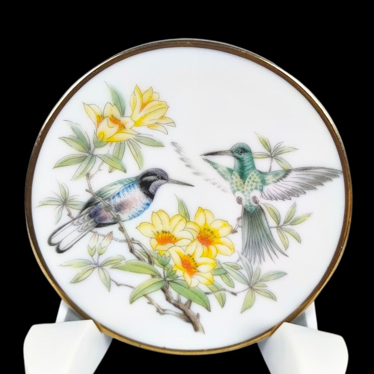 Vintage Japanese Raised Enamel Trinket Dish – Hummingbirds & Flowers