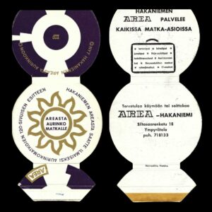 AREA Travel Agency, Hakaniemi – Vintage Finnish Matchbook Cover (c.1960s)