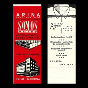 Arina Sokos & Ryhti – Finnish Department Store & Restaurant Matchbook Sleeve (c.1950s–60s)