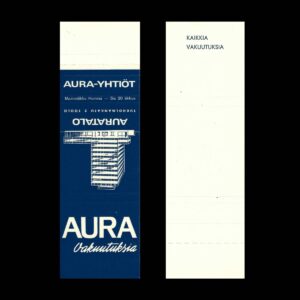 Aura-Yhtiöt / Aura Rakennuksia – Finnish Insurance & Construction Advertising Matchbook Sleeve (c.1960s–1970s)