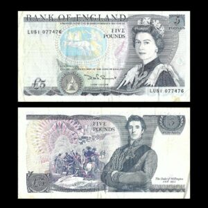 Bank of England £5 Note – Queen Elizabeth II & Duke of Wellington - Series D | 1971–1990 Issue