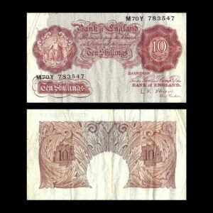 Bank of England Ten Shillings (10/-) Note – Pre-Decimal UK Currency - Series C