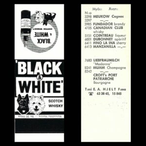 Black & White Scotch Whisky – Vintage Promotional Matchbook Cover (Finland, c.1960s)