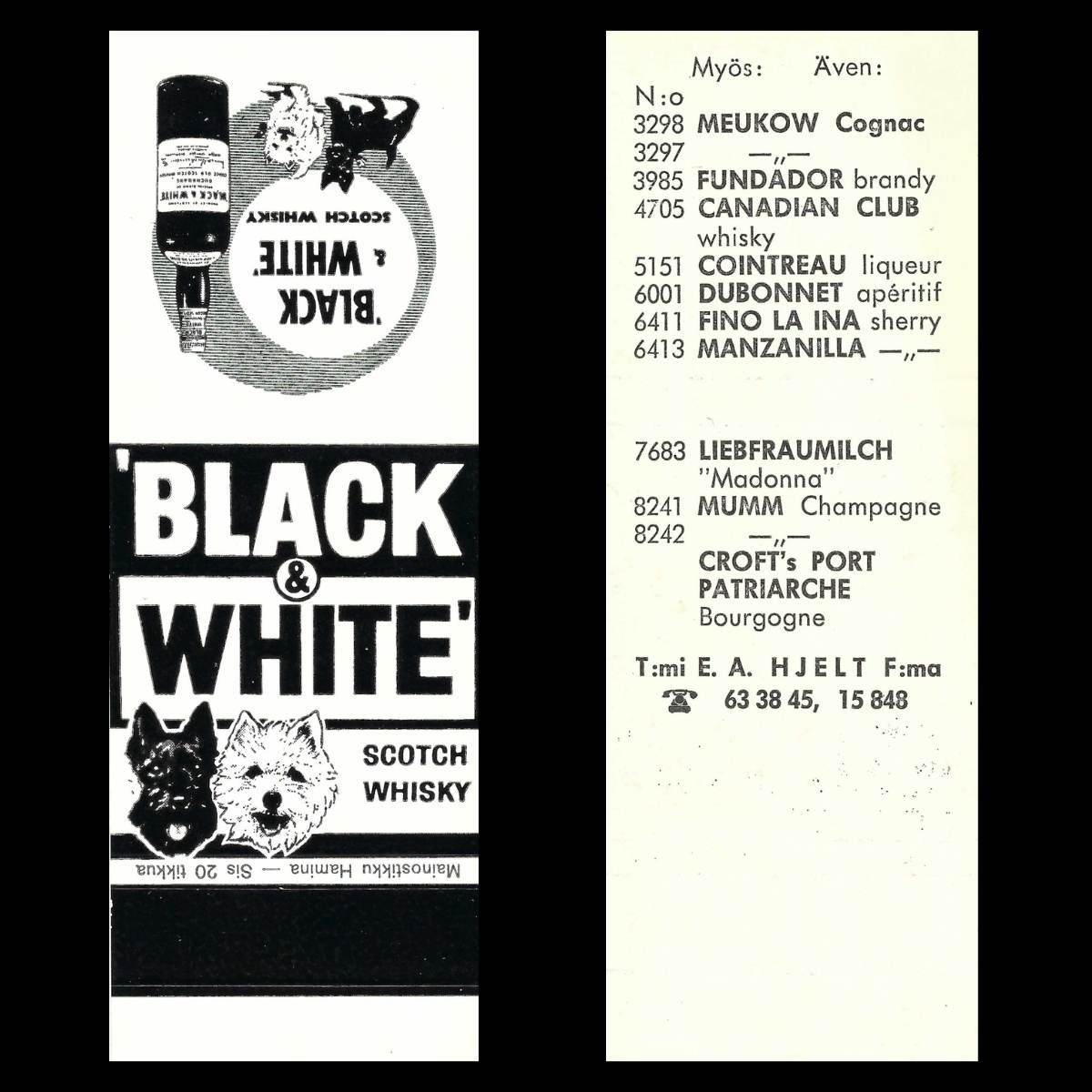 Black & White Scotch Whisky – Vintage Promotional Matchbook Cover (Finland, c.1960s)