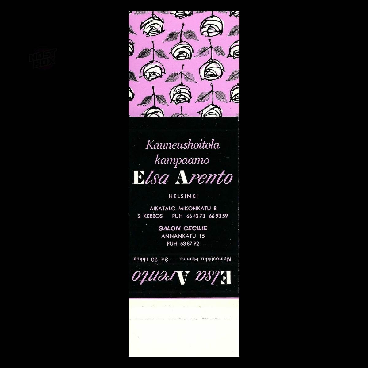 Elsa Arento – Helsinki Beauty Salon Promotional Matchbook Sleeve (c.1950s–60s)
