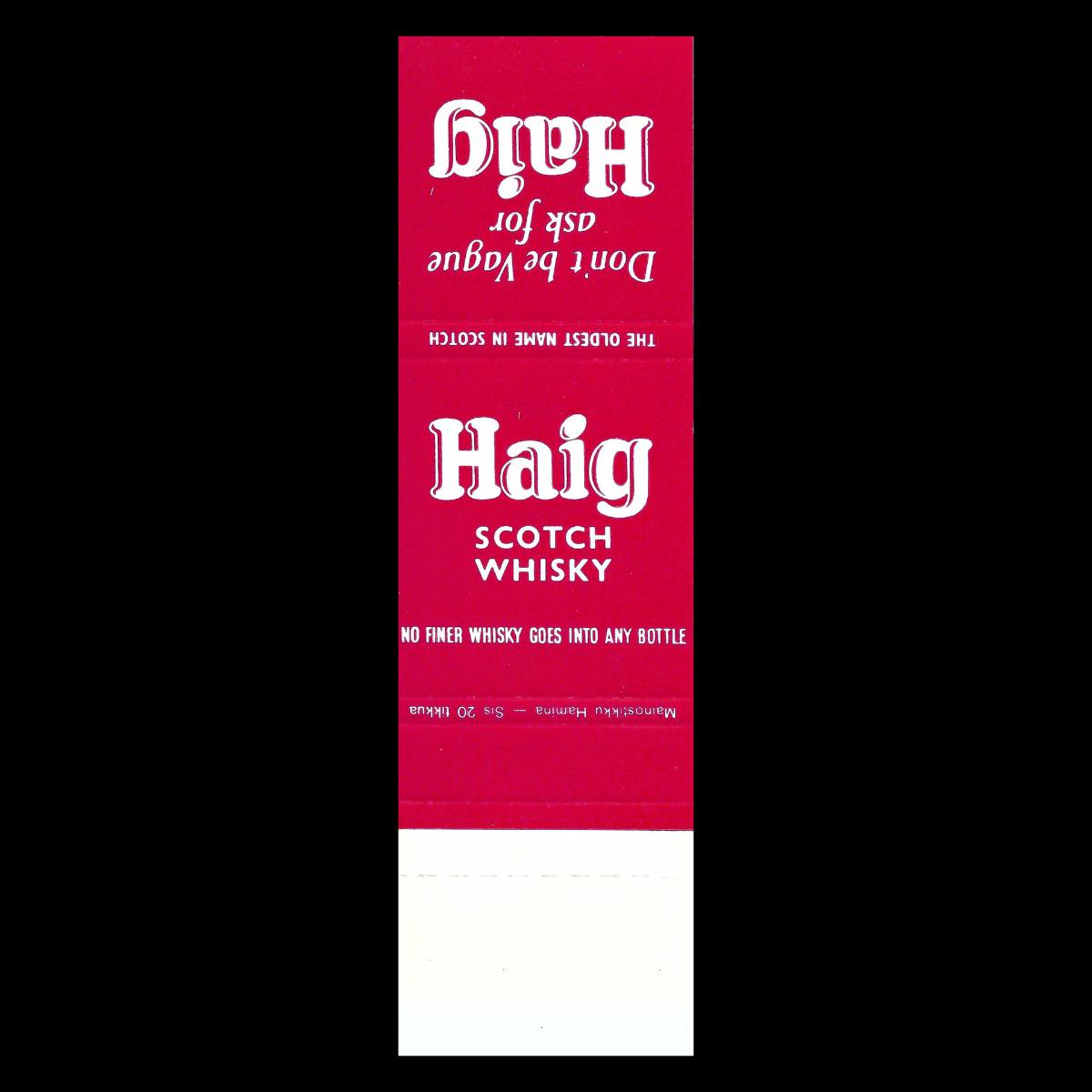 Haig Scotch Whisky – Vintage Promotional Matchbook Cover (Finland, c.1960s)