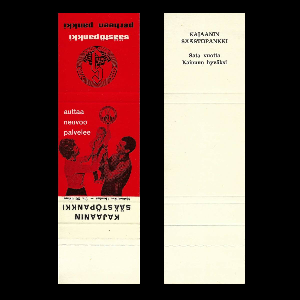 Kajaanin Säästöpankki – Finnish Savings Bank Centennial Matchbook Sleeve (c.1970s)
